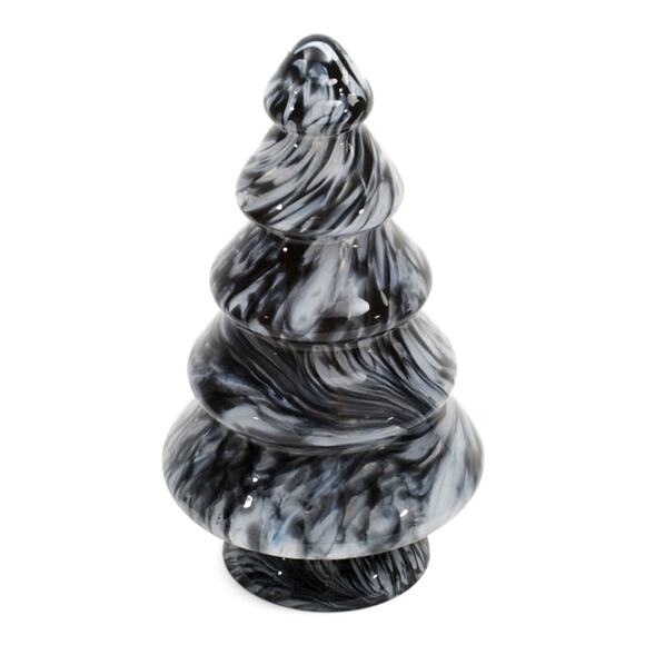 Art Glass CHRISTMAS TREE 10in Black White Marble Handmade in Poland NEW - Picture 6 of 10